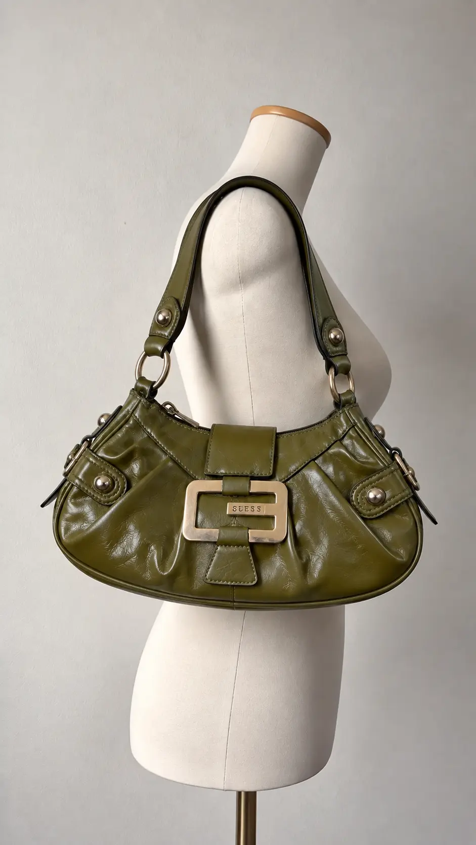 Vintage Y2K Authentic Guess Olive Green Khaki Handbag Baguette bag