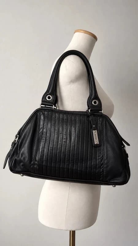 Vintage Y2K ABRO Genuine Leather Black Large Handbag